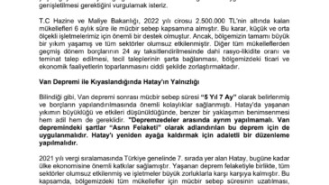 Hatay Dernekleri ve Odalarindan Adil Mücbir Sebep Çağrısı